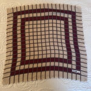 Vintage Scarf Burgundy and Beige Square - geometric Chain Pattern - Raw Edge